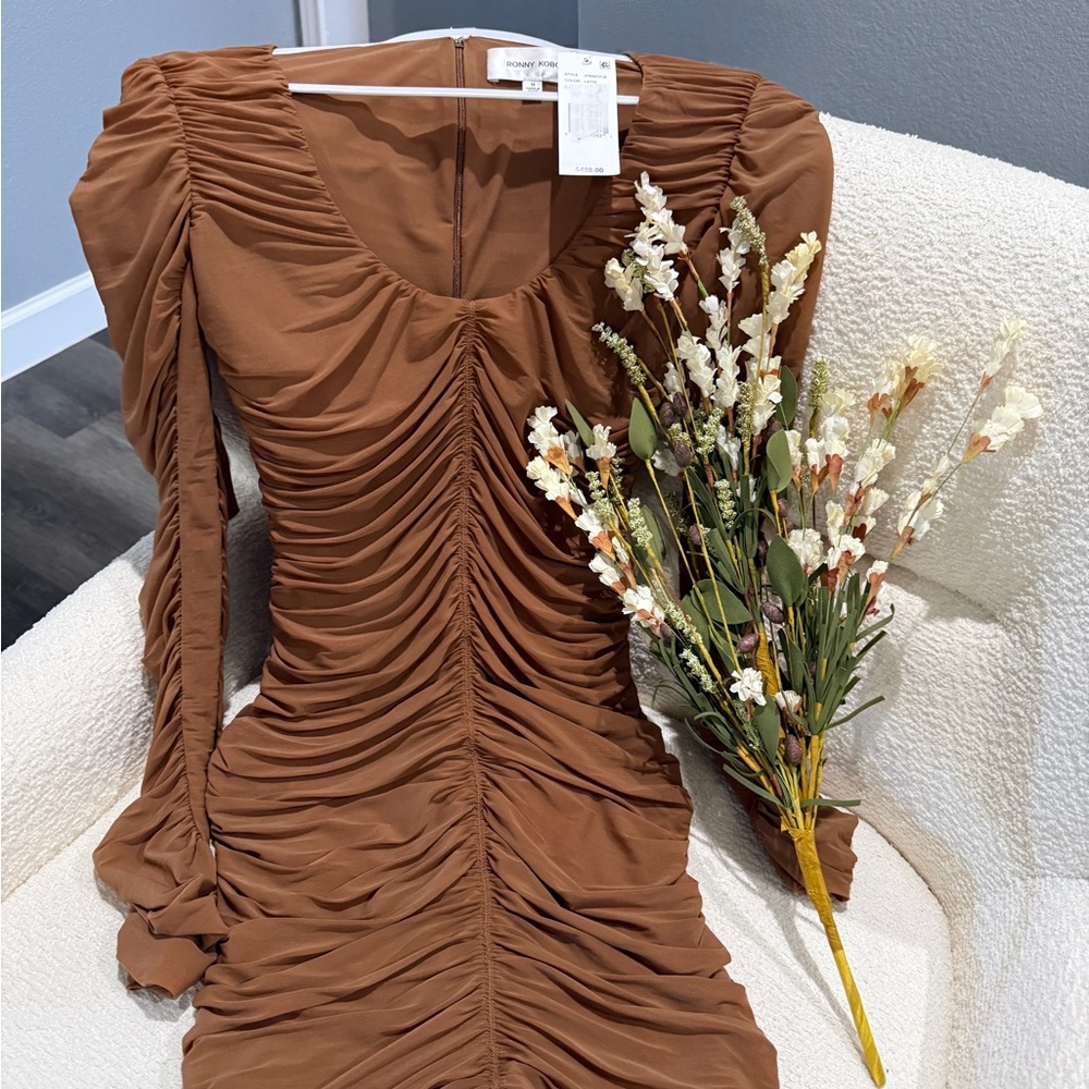 Ronny Kobo Collection Long Sleeve Brown Dress